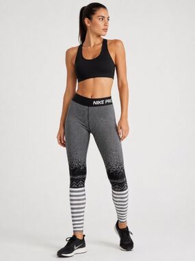 Nike Pro Combat Hyperwarm Engineered Print Black Compression Tights Women's LG